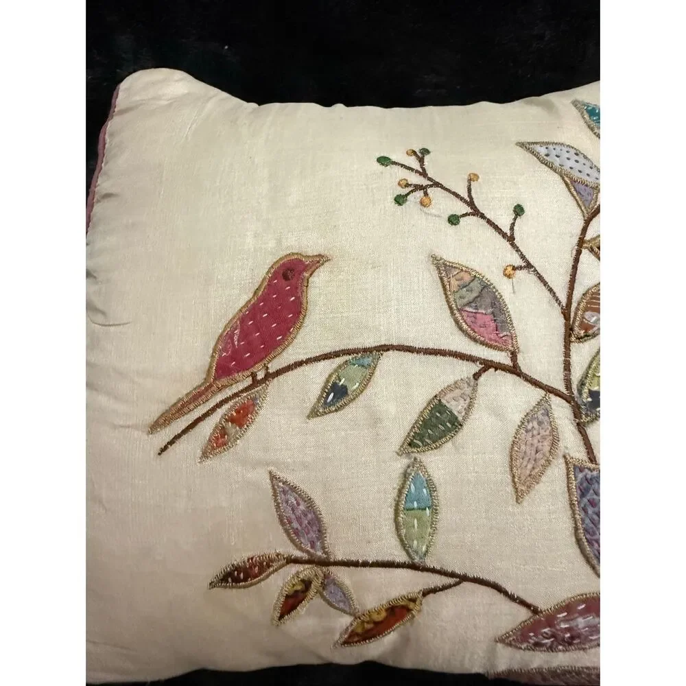 Handprint silk bird a tree limb throw pillow 11x11